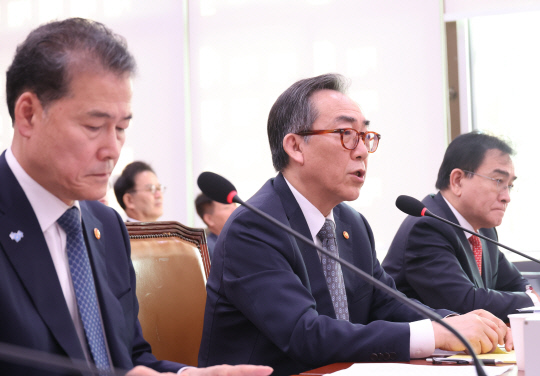 지난 24일 국회에서 열린 외교통일위원회 국정감사에서 조태열 외교부 장관이 의원 질의에 답하고 있다. 연합뉴스
